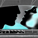 A couple shares a hi-tech kiss.