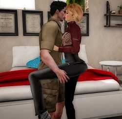 Couple kisses in Second Life.