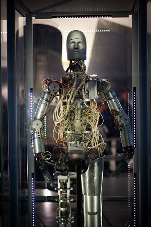 A futuristic android is shown.