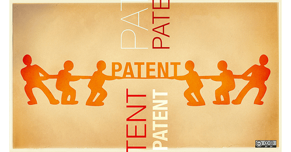 An image depicting struggle over patent law.