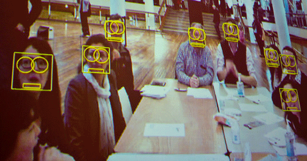 A photos showing facial recognition tech in action.