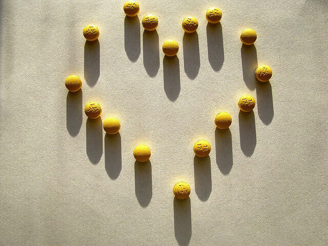 Tablets are placed in the shape of a heart.