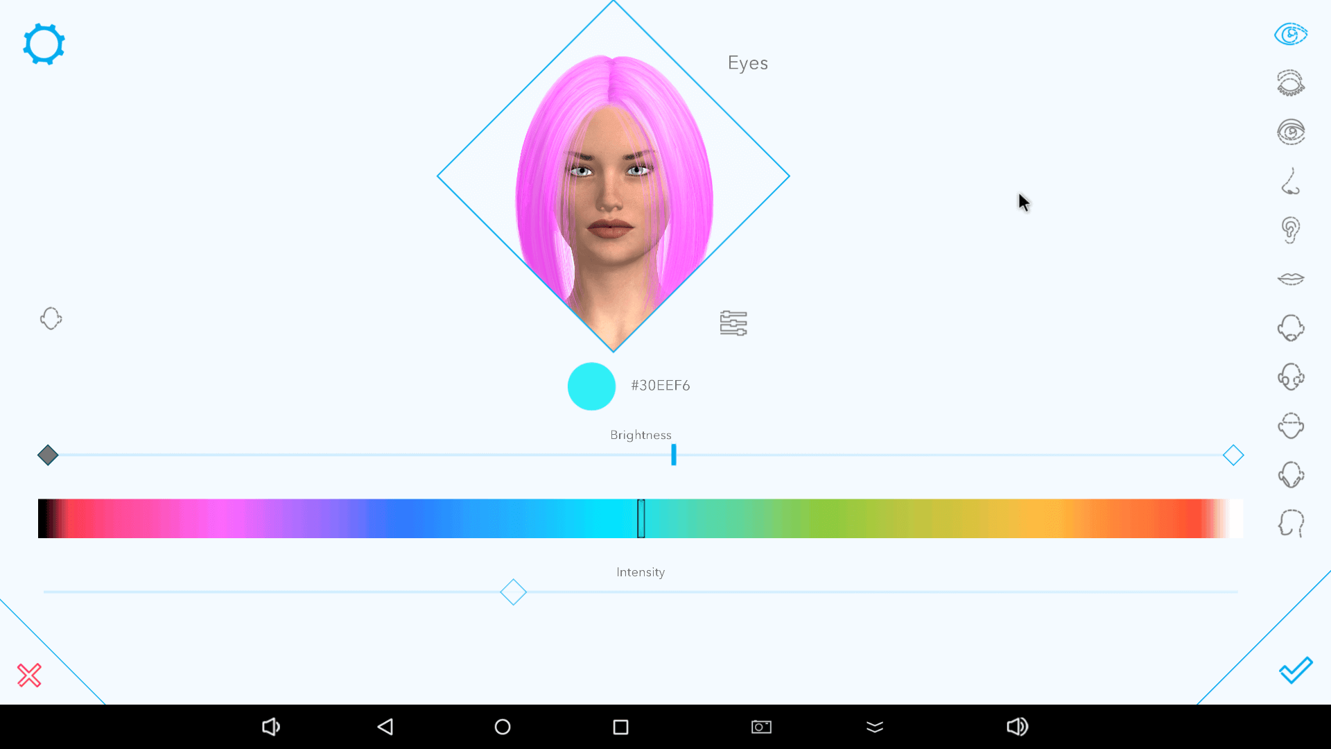 Picking eye color on Harmony AI app. 