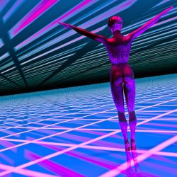 3D illustration of a woman over a high tech futuristic background