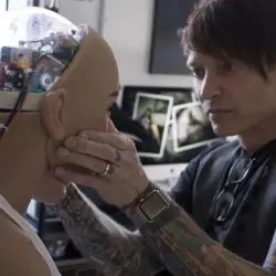 Abyss Creations CEO Matt McMullen works on his robotic creation Harmony.