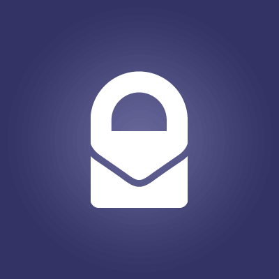 A white lock in front of a purple background is the Protonmail icon.