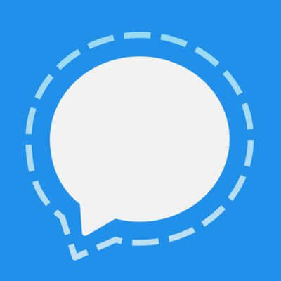 A white talk bubble surrounded by blue is the Signal icon. 