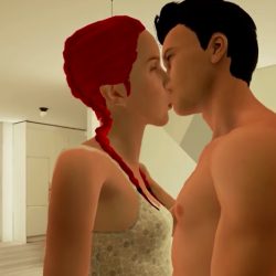 Two avatars kiss in the VR sex game VRLove.
