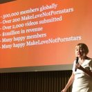 Advertising maven Cindy Gallop stands on stage giving a presentatino on Make Love Not Porn.