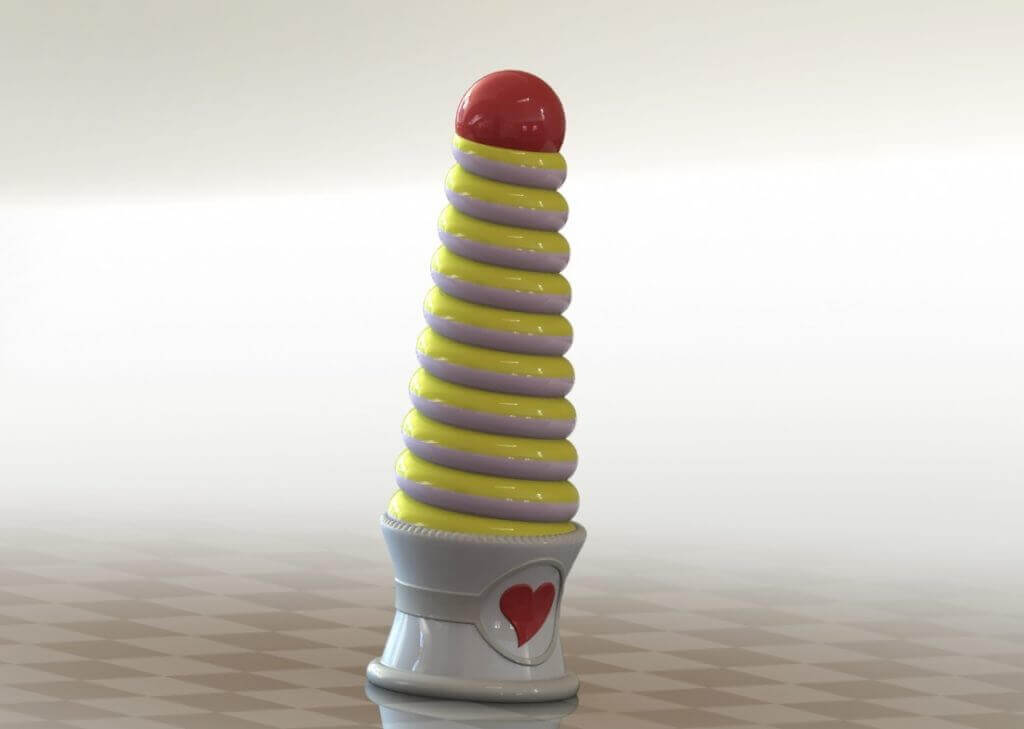 A spiral 3D-prtined dildo that looks like an ice cream cone.