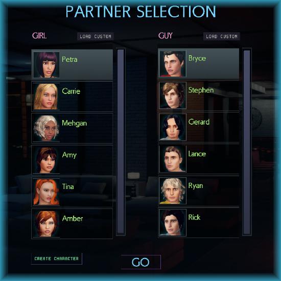 Six men and six women are avaiable to choose from as sex partners in the 3D sex game CityofSin3D. 