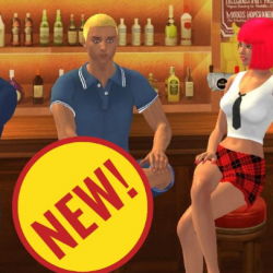 Online sex game Yareel shows four avatars wearing new role-playing costumes for schoolgirls, businesmen, and office clerks.