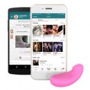 A pink Vibease panty vibe appeas in front of two smarphones displaying screenshots from the Vibease app.