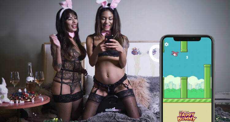 Playing the sex game Fappy Bunny with adult stars Adriana and Sabina