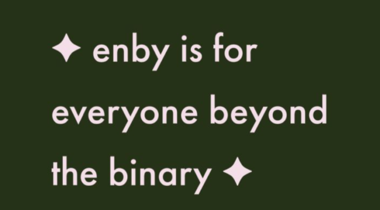 White text on black background says "enby is for everyone beyond the binary"
