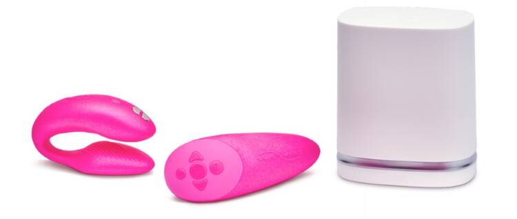 Image of We-Vibe Chorus Pink couples vibrator: a bluetooth device with an innovative Squeeze Remote