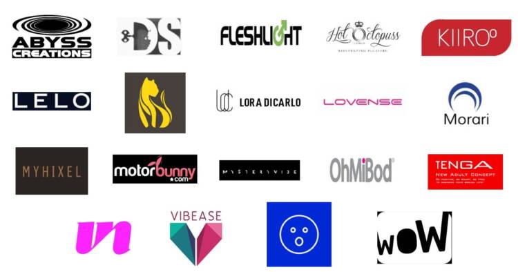 Various sex tech company logos from businesses that offer pleasure products.
