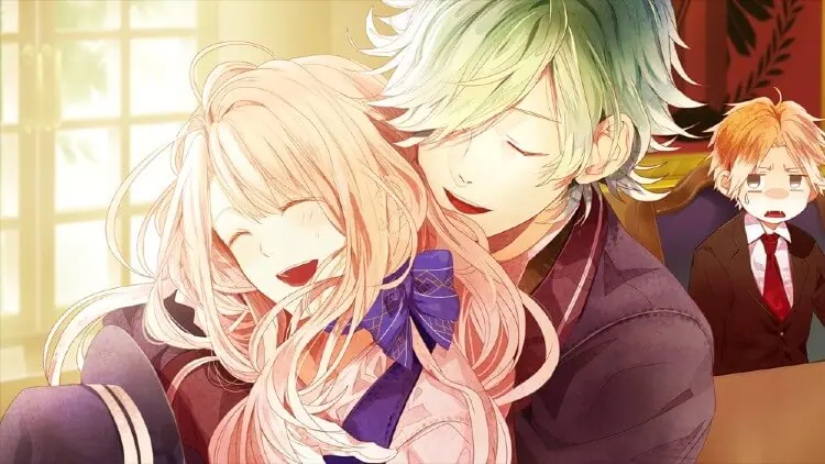 A screenshot from the otome anime game Ozmafia.