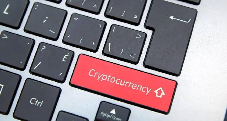 Cryptocurrency button on computer