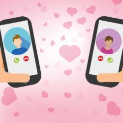 Picture of two mobiles in hands of dating couples