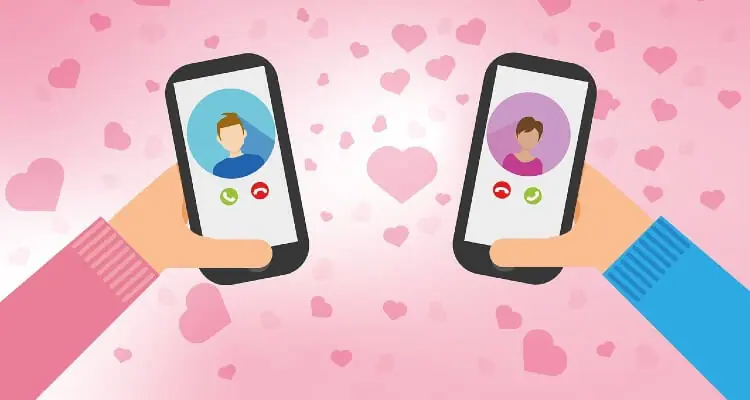 Picture of two mobiles in hands of dating couples