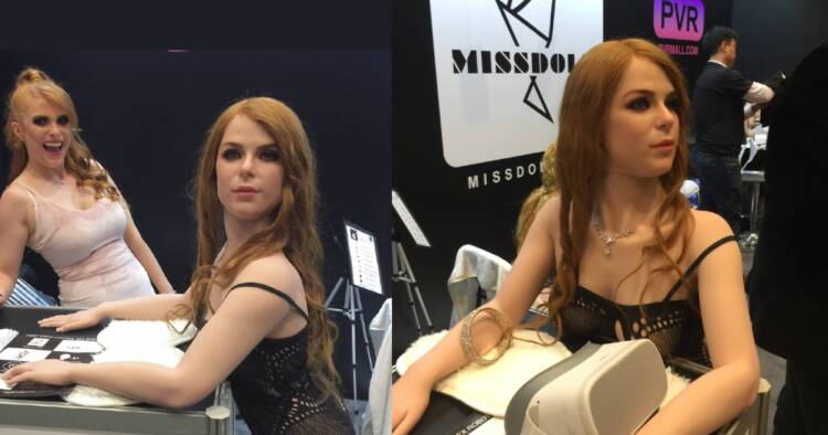 Adult performer Penny Pax poses next to a sex doll replica of herself at AVN 2019 in Las Vegas.