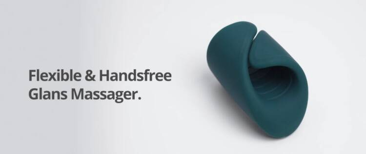The Lovense Gush is a flexible and hands-free glans massager with a curved, wrap-like design that surrounds the penis and stimulates the tip.