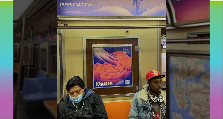 Dame Ad in Subway with Future of Sex color background