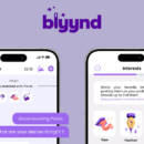 The Blyynd logo with two screens. One has a chat screen and one has the sexual desire options listed.